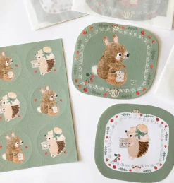Handmade Paper Stickers - Hedgehog & Bunny|Cottontails Baby Hot