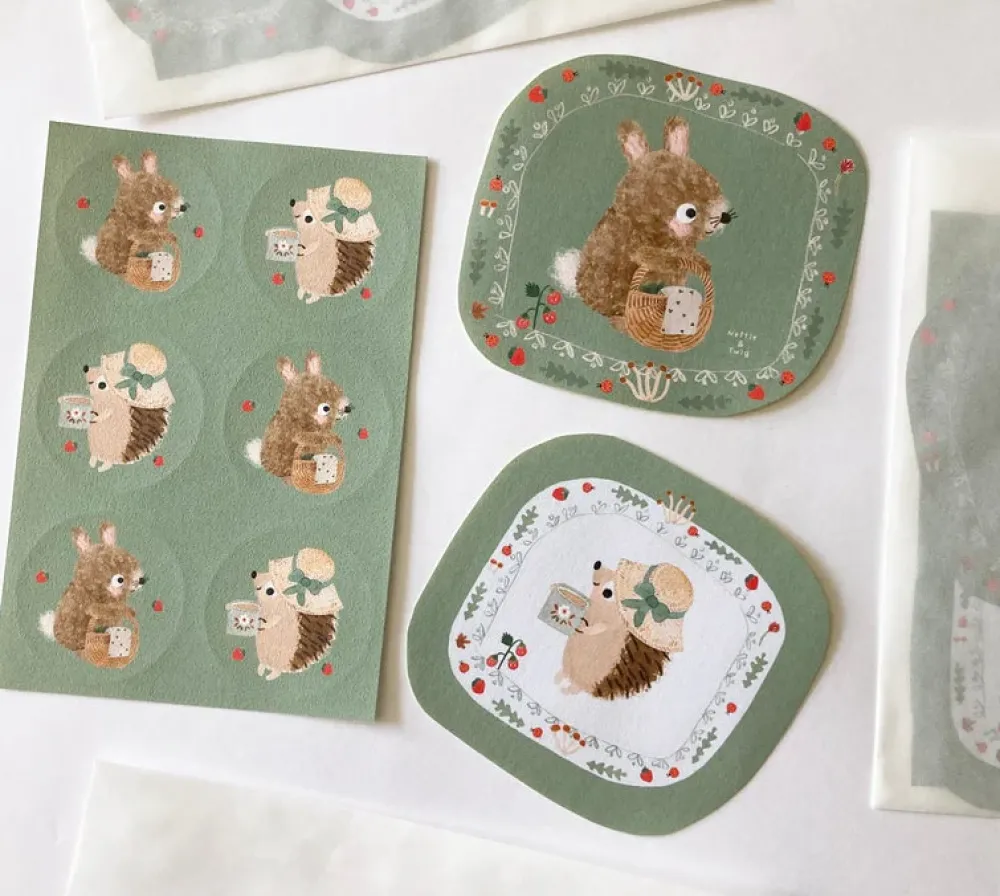 Handmade Paper Stickers - Hedgehog & Bunny|Cottontails Baby Hot