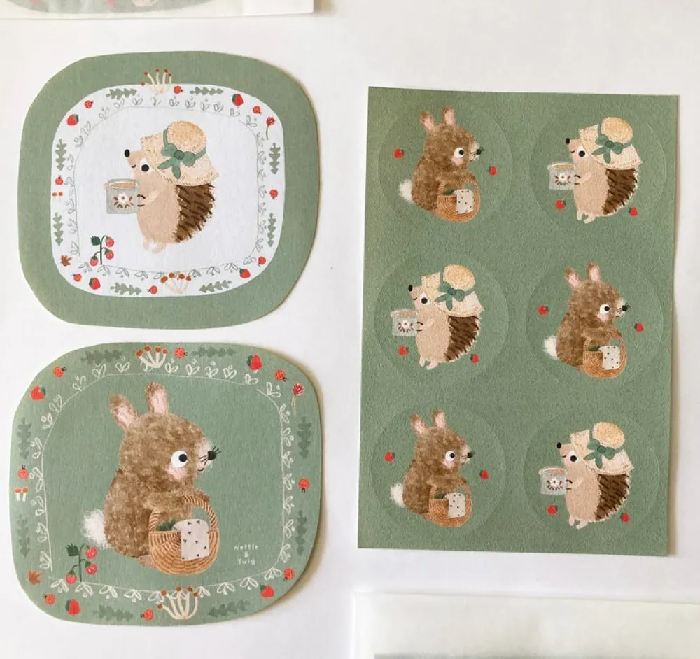 Handmade Paper Stickers - Hedgehog & Bunny|Cottontails Baby Hot