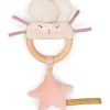 Moulin Roty wooden ring rattle - pink & cream mouse|Cottontails Baby Clearance