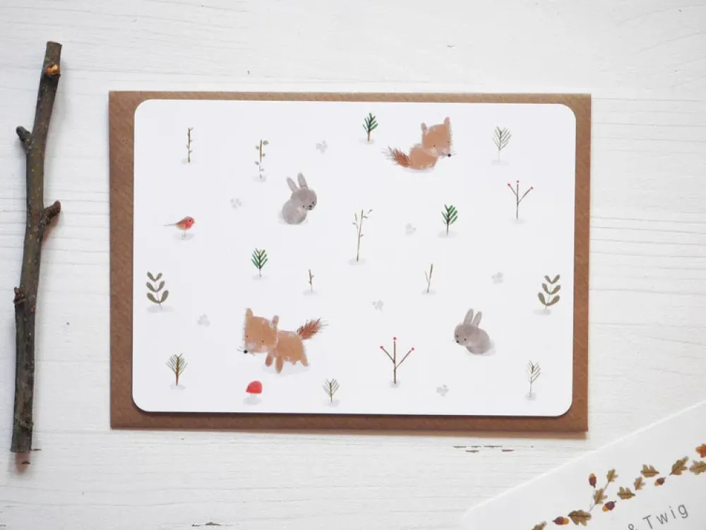 Postcard & Envelope - Fox & Bunny Woodland|Cottontails Baby New