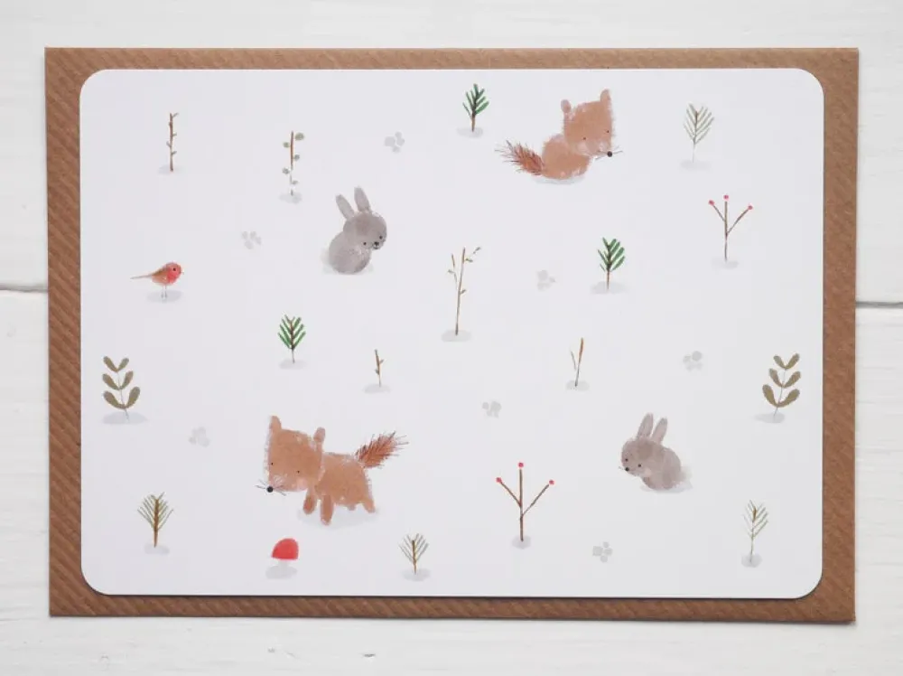Postcard & Envelope - Fox & Bunny Woodland|Cottontails Baby New