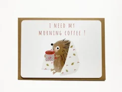Postcard & Envelope - Hedgehog & Morning Coffee|Cottontails Baby Clearance